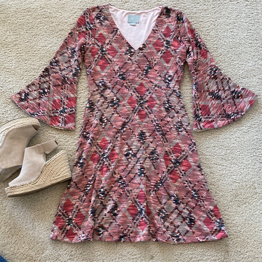 Anthropologie Maeve Erina Bell Sleeve Fit & Flare Dress - Picture 1 of 10